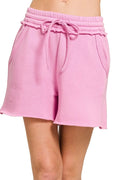 Fleece Raw Hem Shorts With Draw String