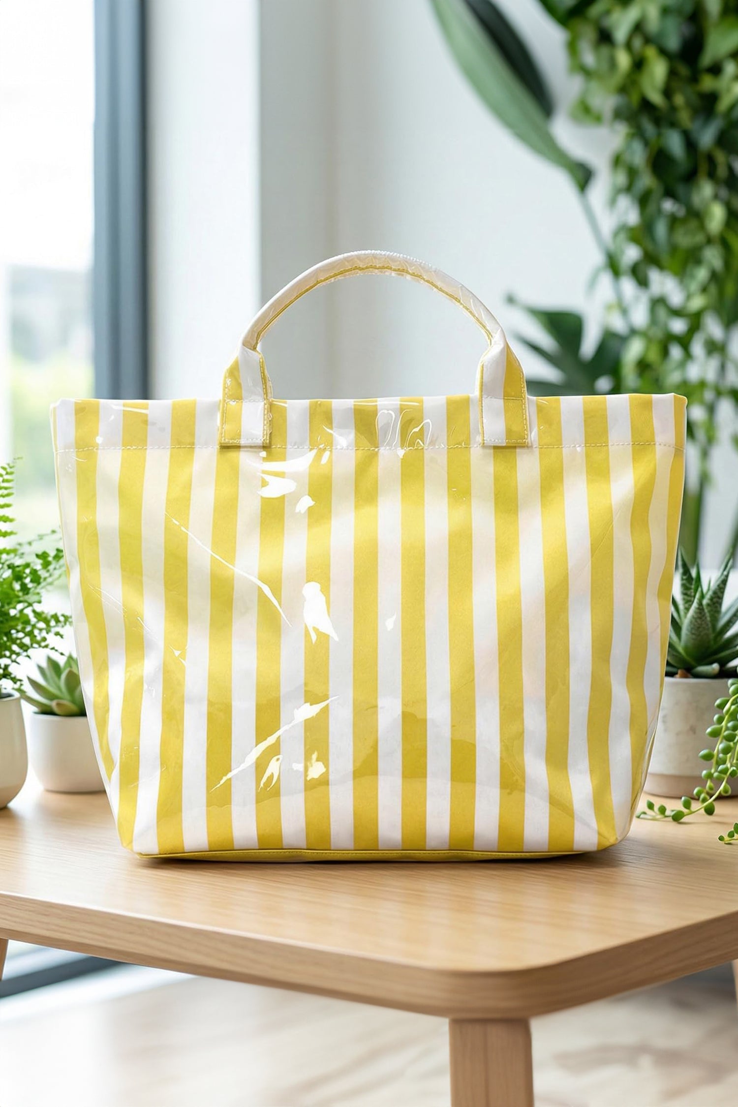 Rainbow Glossy Striped Vinyl Large Tote Bag