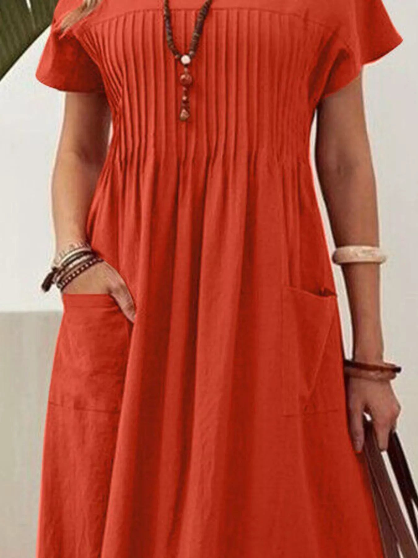 Full Size Round Neck Short Sleeve Midi Dress Plus Size