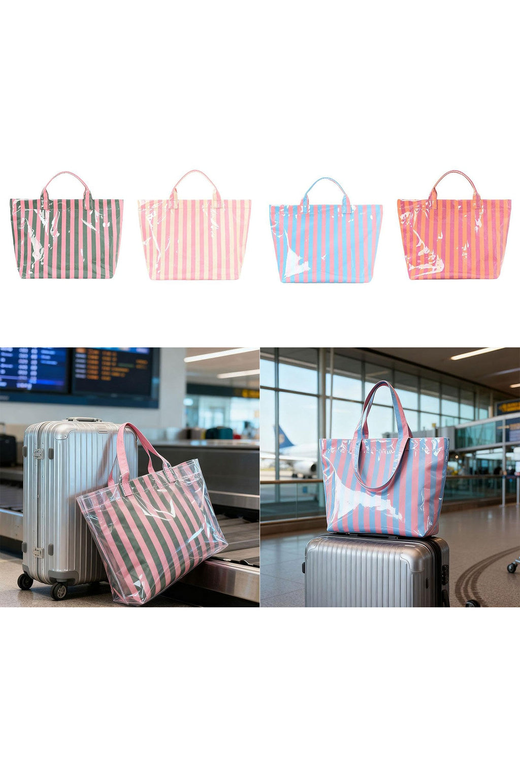 Rainbow Glossy Striped Vinyl Large Tote Bag