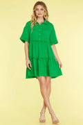 Full Size Button Front Frill Tiered Mini Dress Plus Size