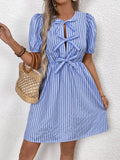Tied Striped Short Sleeve Mini Dress