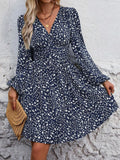 Floral Print V-Neck Long Sleeve Mini Dress