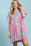 Boho Floral Print Mini Dress with Pockets