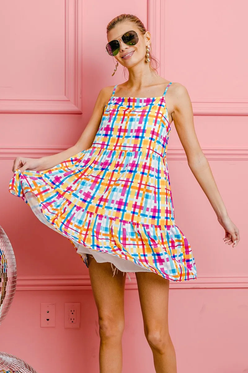 Multi Colors Plaid Sleeveless Sun Dress