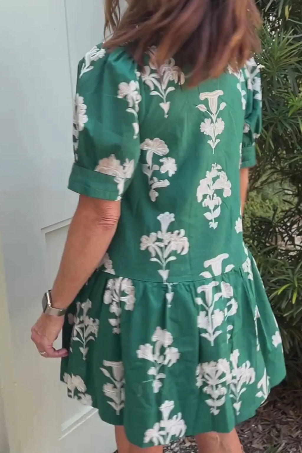 Black Frilled V Neck Puff Short Sleeve Floral Mini Dress