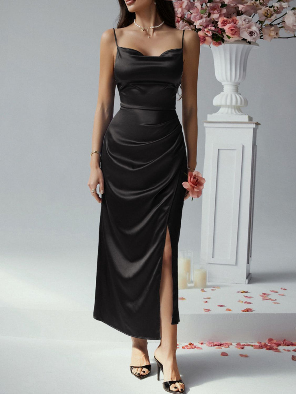 Slit Ruched Maxi Cami Dress