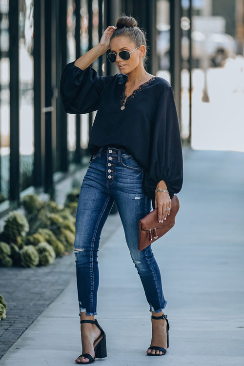 Lace Balloon Sleeve Top - 3 Colors