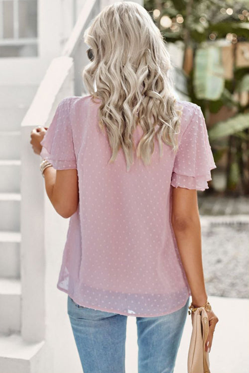 Swiss Dot Lace Short Sleeve Top - 4 Colors