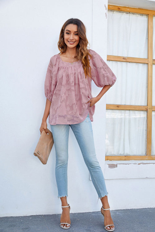 Floral Jacquard Short Sleeve Top - 7 Colors