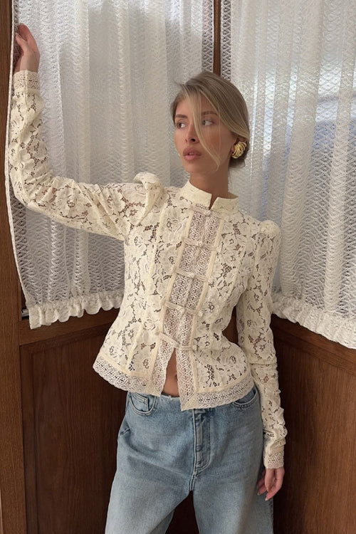 Frog Button Lace Long Sleeve Top - 3 Colors