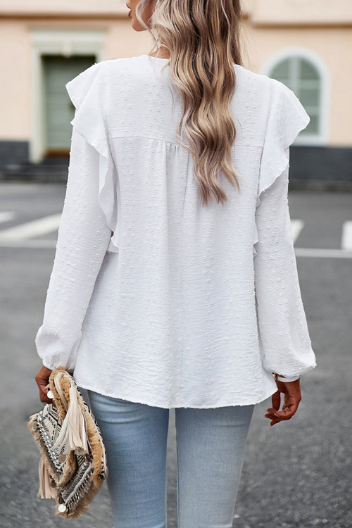 Swiss Dot Lace Ruffled Long Sleeve  Top - 5 Colors