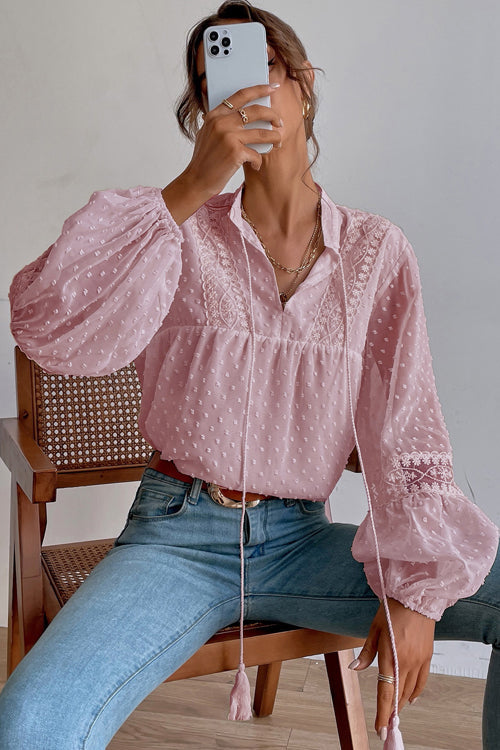 Lace Swiss Dot Long Sleeve Top - 4 Colors
