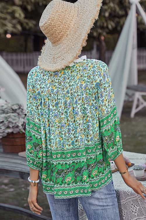 Lace Boho Print Top - 3 Colors