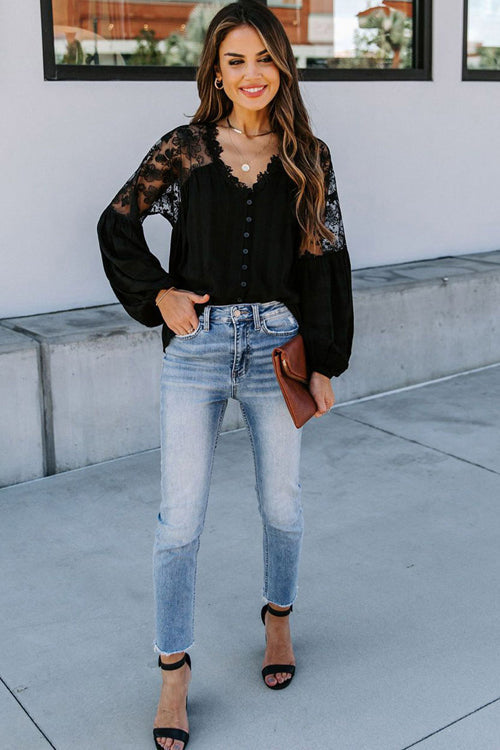 Lace Embroidery Button Up Top - 2 Colors