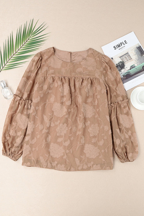 Floral Jacquard Long Sleeve Top - 5 Colors