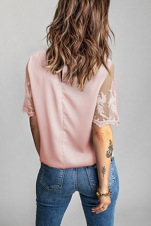 Lace Embroidered Short Sleeve Top - 4 Colors