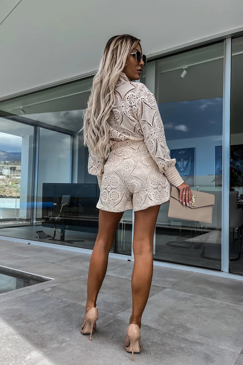 Lace Crochet Long Sleeve Suit - 3 Colors
