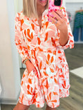 Printed Notched Long Sleeve Dress