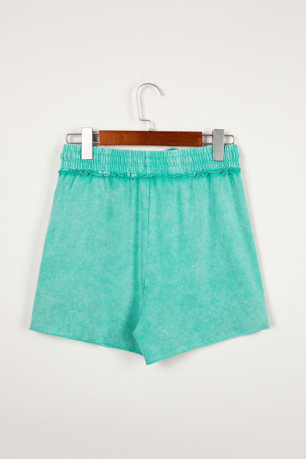 Rose Red Mineral Washed Drawstring Elastic Waist Raw Cut Shorts