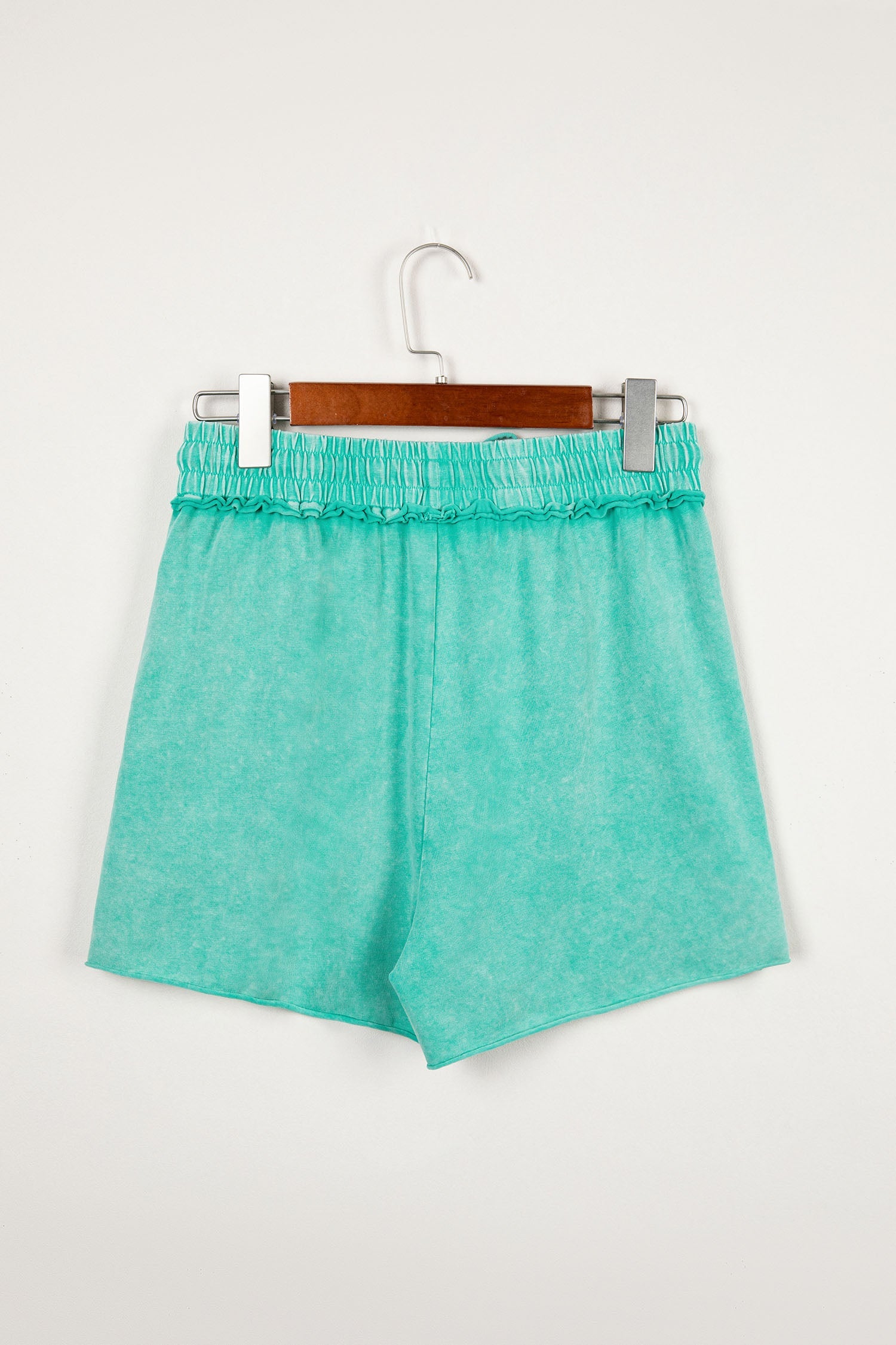 Rose Red Mineral Washed Drawstring Elastic Waist Raw Cut Shorts