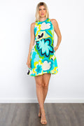 Full Size Floral Sleeveless Mini Dress with Pockets