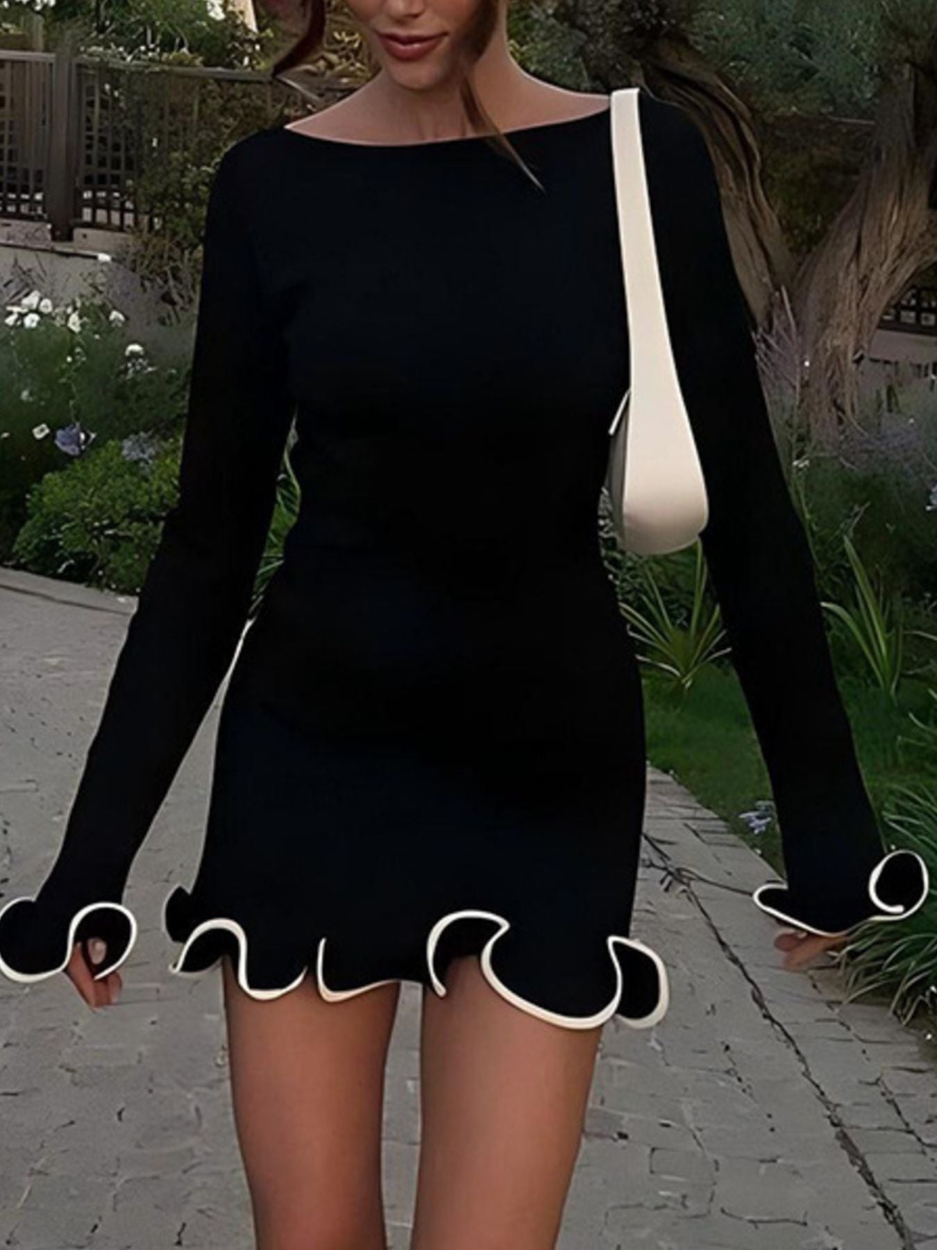 Ruffle Hem Long Sleeve Mini Dress