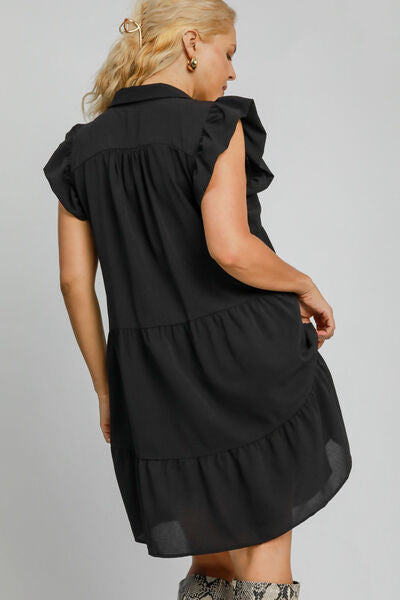 Full Size Johnny Collar Ruffle Cap Sleeve Tiered Dress Plus Size