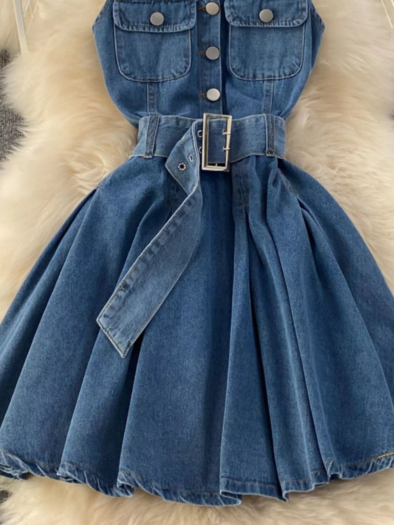 Sleeveless Belted Denim Dress
