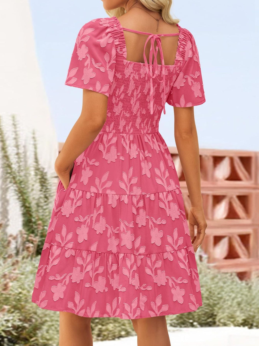 Tiered Square Neck Short Sleeve Dress