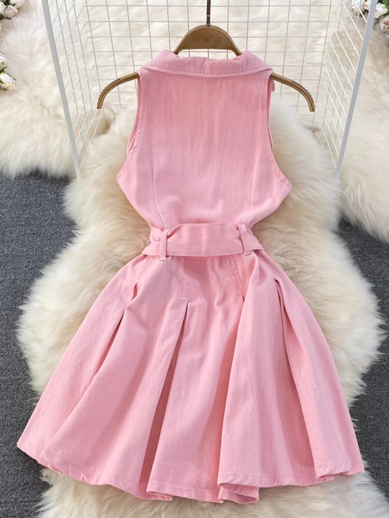 Sleeveless Belted Denim Dress