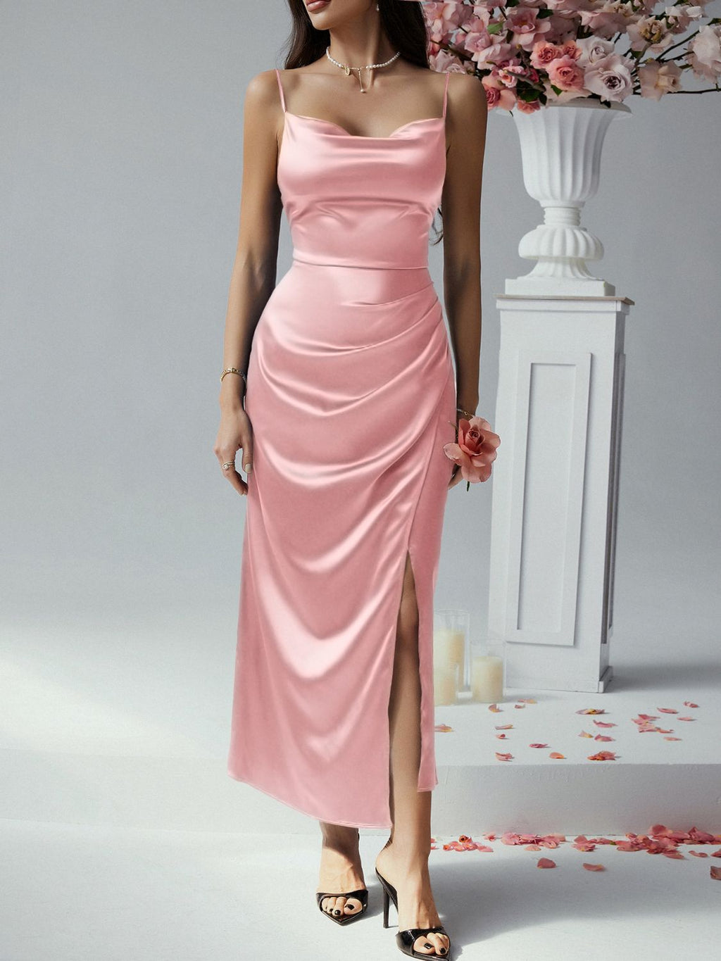 Slit Ruched Maxi Cami Dress