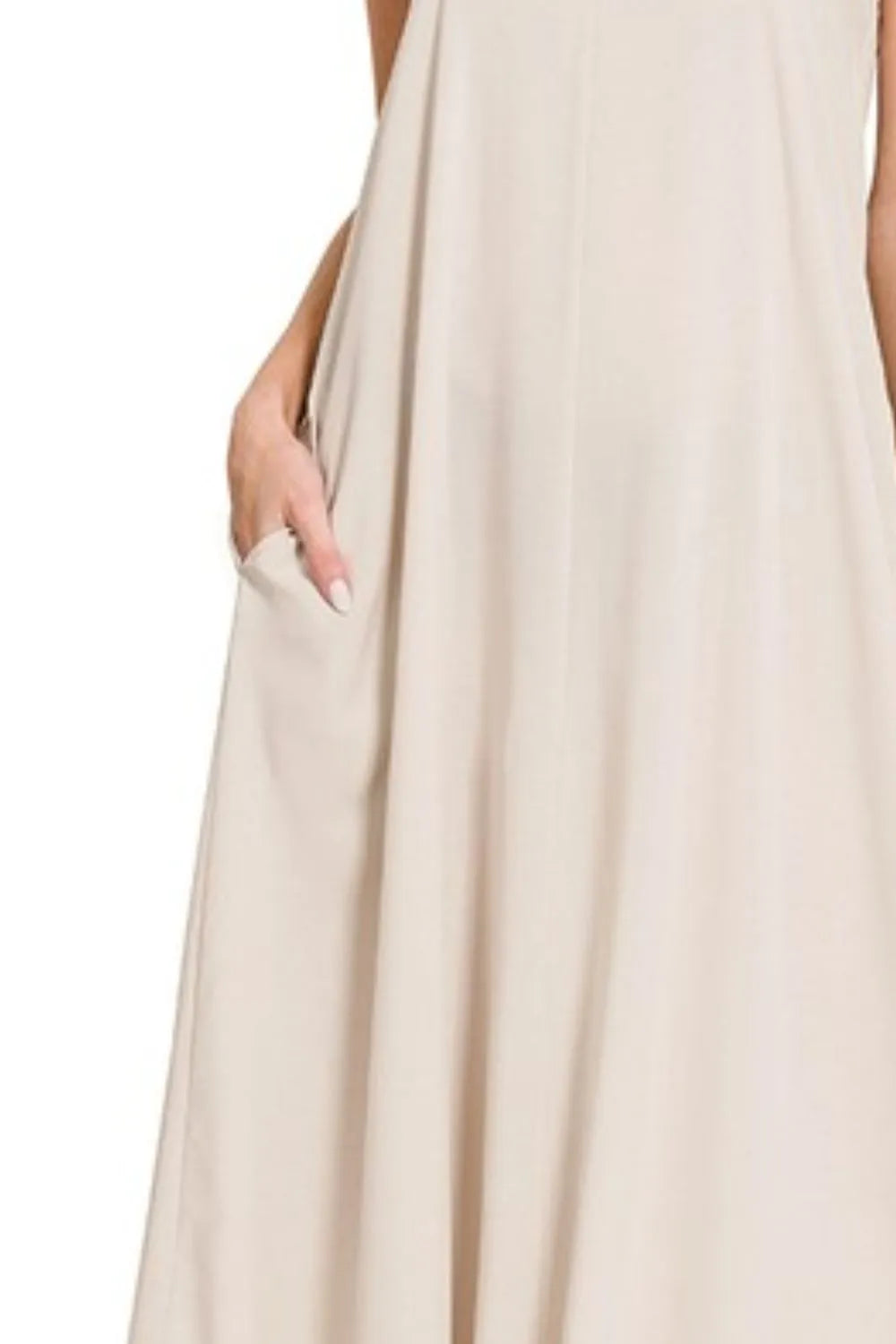 Woven Arc Hem Cami Dress With Flowy Pockets