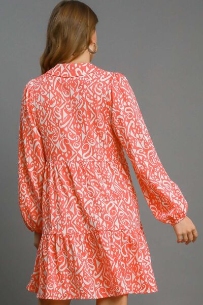 Full Size Two Tone Print Balloon Sleeve Tiered Dress Plus Size