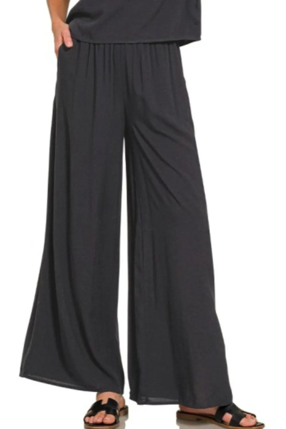 Round Neck T-Shirt and Wide Leg Pants Set