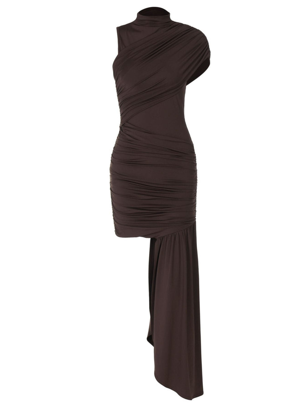 Asymmetrical Ruched Mock Neck Dress