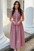 Gingham Zip-Front Midi Dress