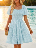 Tiered Square Neck Short Sleeve Dress