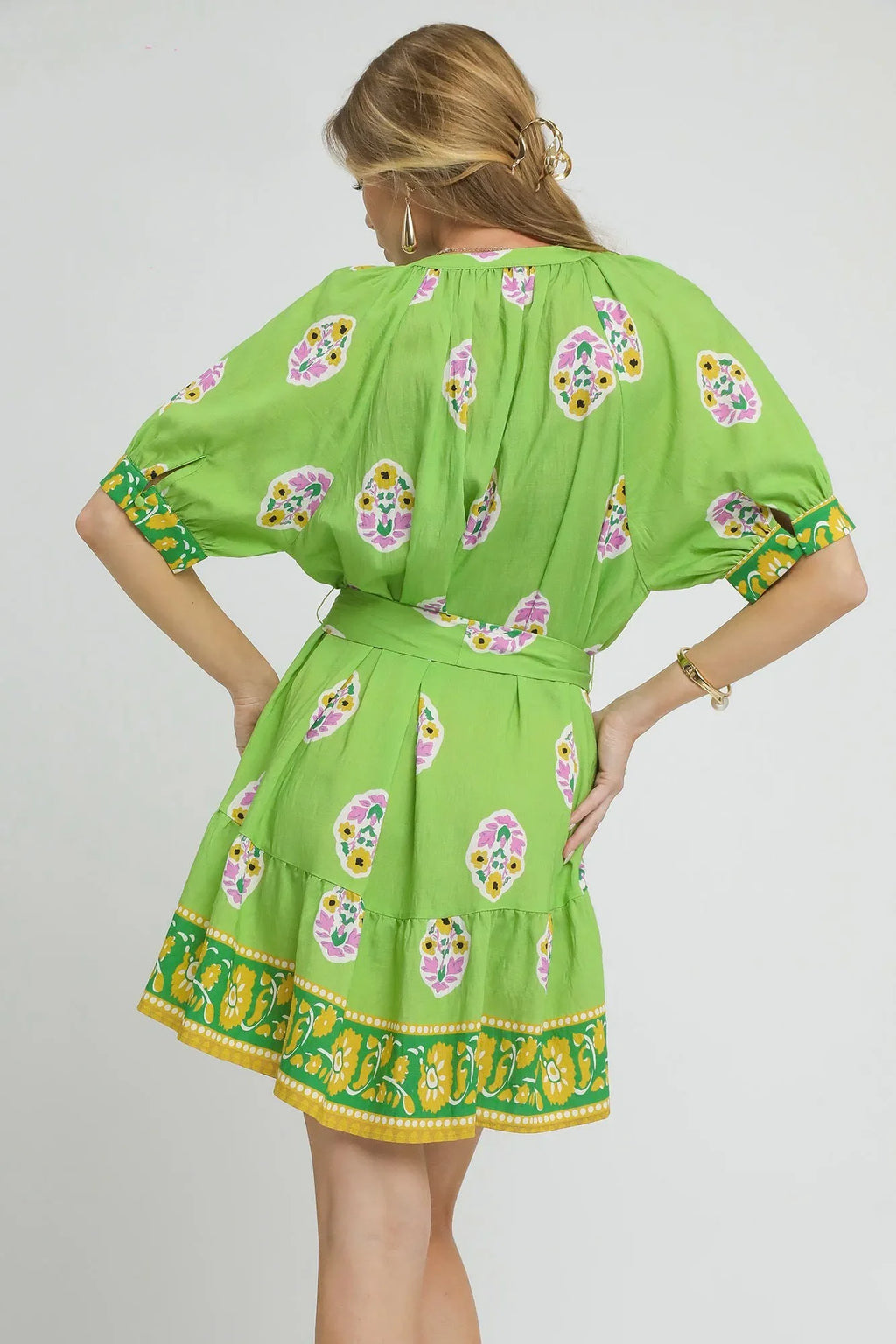 Floral Print Tie Waist Short Sleeve Dress