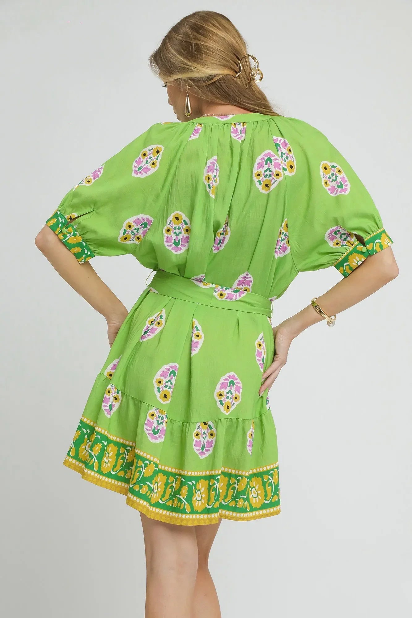 Floral Print Tie Waist Short Sleeve Dress