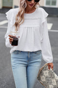 Swiss Dot Lace Ruffled Long Sleeve  Top - 5 Colors
