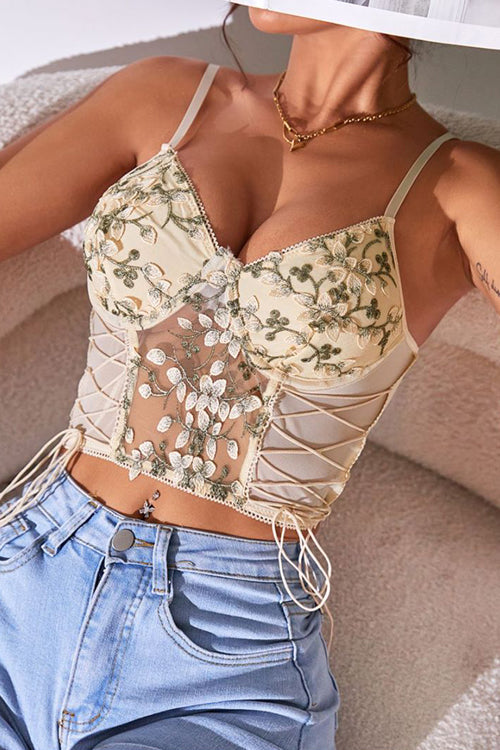 Strap Lace Bustier Crop Top - 4 Colors