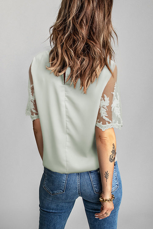 Lace Embroidered Short Sleeve Top - 4 Colors
