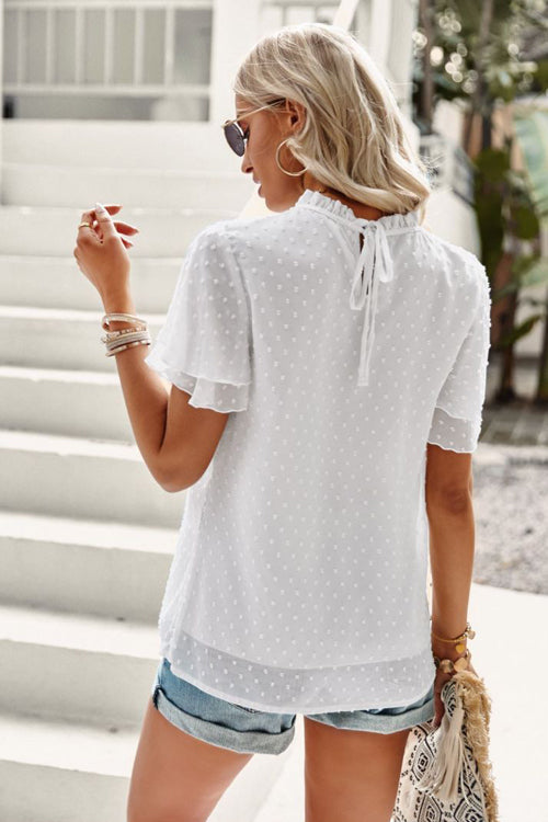 Swiss Dot Lace Short Sleeve Top - 4 Colors