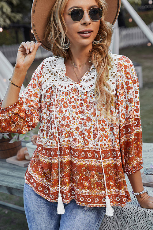 Lace Boho Print Top - 3 Colors
