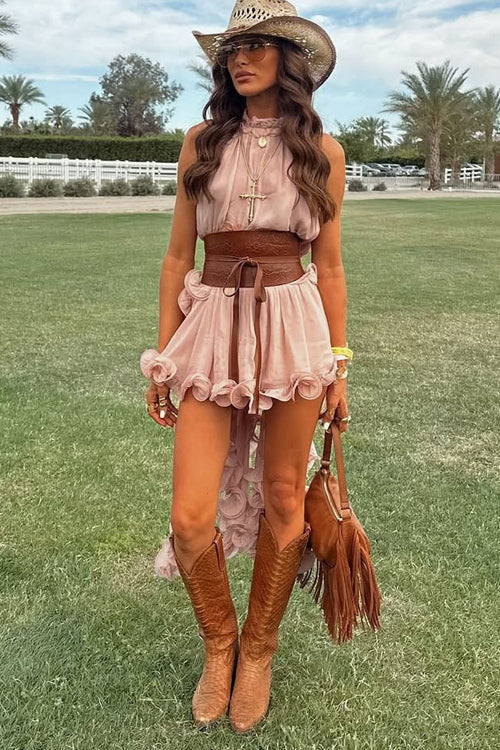 Ruffled Sleeveless Chiffon Suit - 6 Colors
