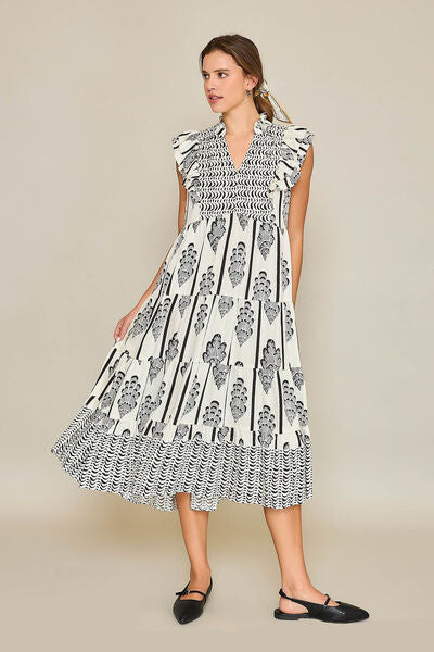 Full Size Boarder Print Midi Dress Plus Size