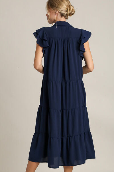 Full Size Johnny Collar Ruffle Cap Sleeve Tiered Dress Plus Size