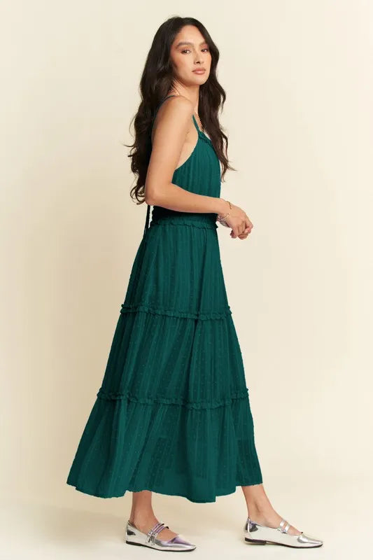 Texture Swiss Dot Ruffle Square Neck Midi Dress