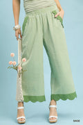 Stripe Scallop Hem Wide Leg Pants